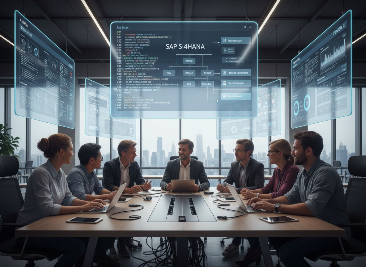 Program management team working on SAP S/4HANA digital transformation
